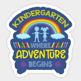 kindergarten where the adventure begins funny teacher appreciation gift Sticker